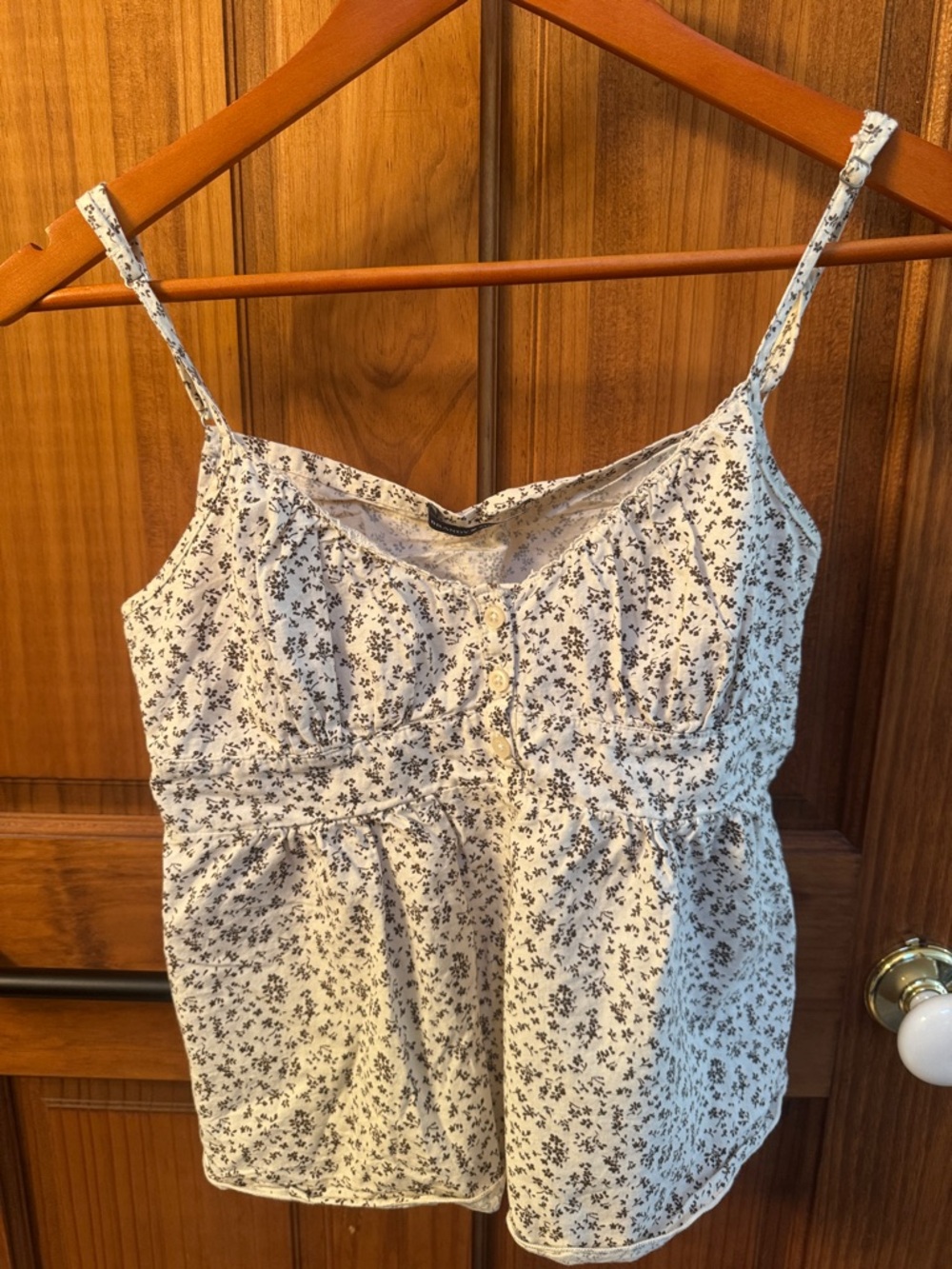 Brandy Melville Cream Tank Top with Brown Floral Print